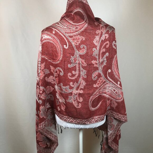 Red Paisley Pashmina-Style Shawl – Elegant, Soft & Beautiful Drape - Picture 8 of 11
